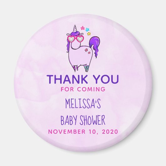 Cute Unicorn in Heart Shaped Glasses Baby shower Magneet (Voorkant)