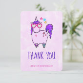 Cute Unicorn in Heart Shaped Glasses Bedankkaart (Staand voorkant)