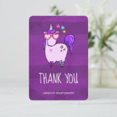 Cute Unicorn in Heart Shaped Glasses Bedankkaart (Staand voorkant)