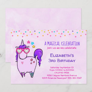 Cute Unicorn in Heart Shaped Glasses Birthday Kaart