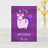 Cute Unicorn in Heart Shaped Glasses Birthday Kaart (Gele Bloem)