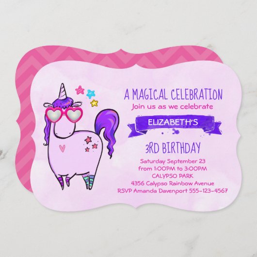 Cute Unicorn in Heart Shaped Glasses Birthday Kaart (Voorkant / Achterkant)