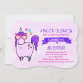 Cute Unicorn in Heart Shaped Glasses Birthday Kaart (Voorkant)