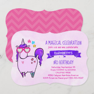 Cute Unicorn in Heart Shaped Glasses Birthday Kaart