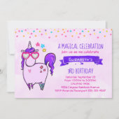 Cute Unicorn in Heart Shaped Glasses Birthday Kaart (Voorkant)