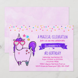 Cute Unicorn in Heart Shaped Glasses Birthday Kaart