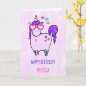 Cute Unicorn in Heart Shaped Glasses Birthday Kaart (Gele Bloem)