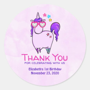 Cute Unicorn in Heart Shaped Glasses Birthday Ronde Sticker