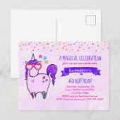 Cute Unicorn in Heart Shaped Glasses Birthday Uitnodiging Briefkaart (Voorkant / Achterkant)