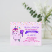 Cute Unicorn in Heart Shaped Glasses Birthday Uitnodiging Briefkaart (Staand voorkant)