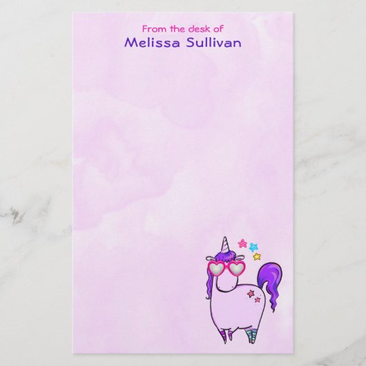 Cute Unicorn in Heart Shaped Glasses Briefpapier (Voorkant)