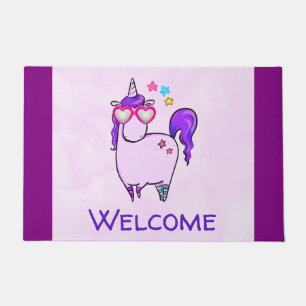 Cute Unicorn in Heart Shaped Glasses Deurmat