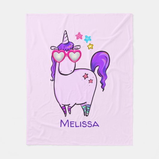 Cute Unicorn in Heart Shaped Glasses Fleece Deken (Voorkant)