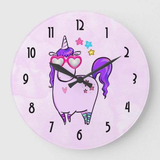 Cute Unicorn in Heart Shaped Glasses Grote Klok (Voorkant)