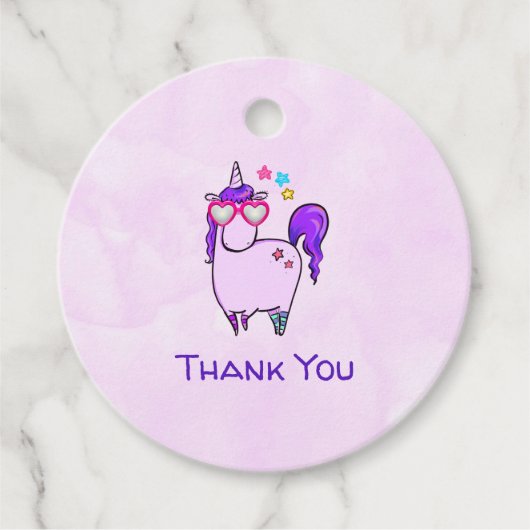 Cute Unicorn in Heart Shaped Glasses Hartelijk dan Bedankjes Labels (Voorkant)