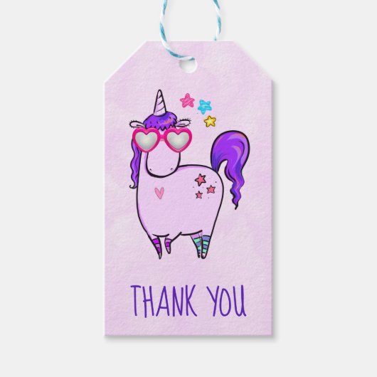 Cute Unicorn in Heart Shaped Glasses Hartelijk dan Cadeaulabel (Voorkant)