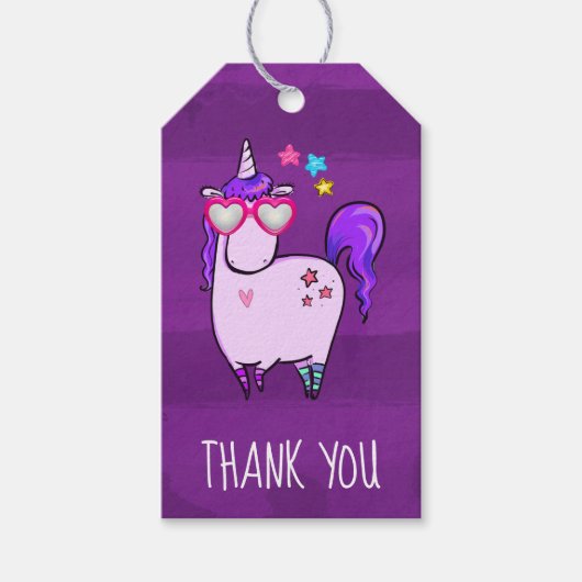 Cute Unicorn in Heart Shaped Glasses Hartelijk dan Cadeaulabel (Voorkant)