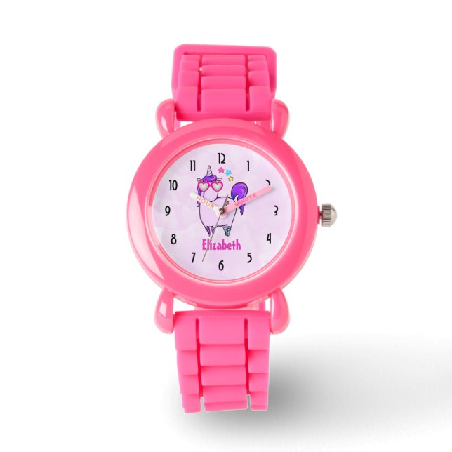 Cute Unicorn in Heart Shaped Glasses Horloge (Voorkant)