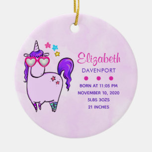 Cute Unicorn in Heart Shaped Glasses Keramisch Ornament