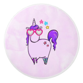 Cute Unicorn in Heart Shaped Glasses Keramische Knop