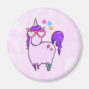 Cute Unicorn in Heart Shaped Glasses Magneet