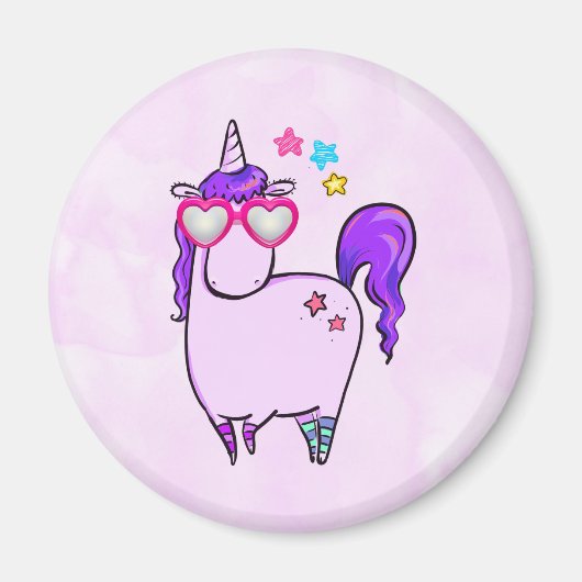 Cute Unicorn in Heart Shaped Glasses Magneet (Voorkant)