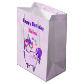 Cute Unicorn in Heart Shaped Glasses Medium Cadeauzakje (Achterkant Gekanteld)