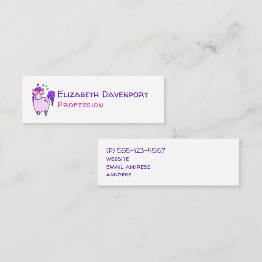 Cute Unicorn in Heart Shaped Glasses Mini Visitekaartje (Voorkant / Achterkant)