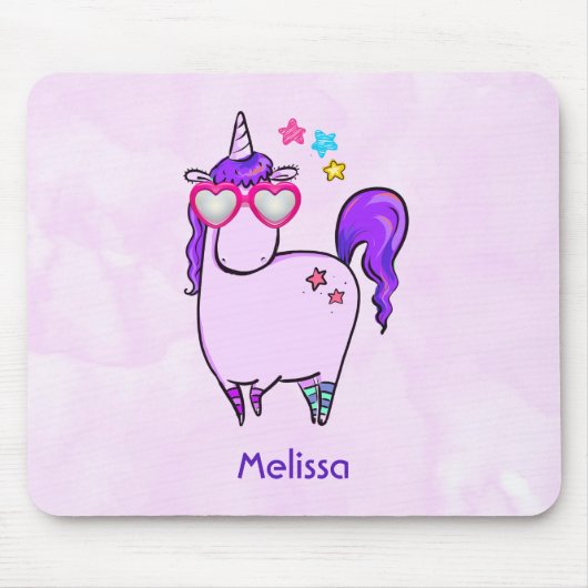 Cute Unicorn in Heart Shaped Glasses Muismat (Voorkant)