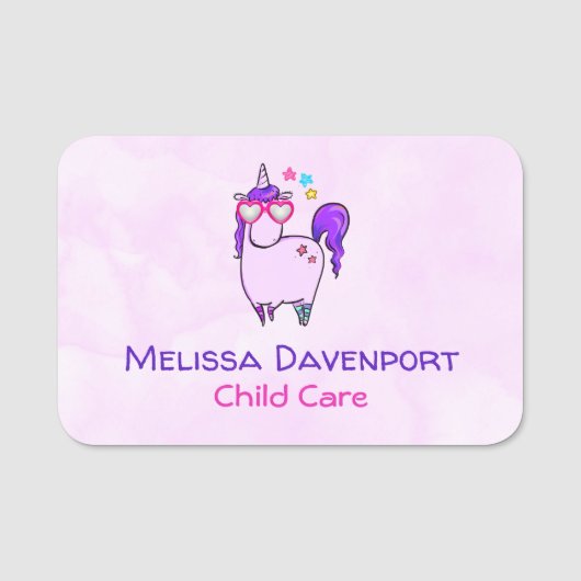 Cute Unicorn in Heart Shaped Glasses Naamplaatje (Voorkant)