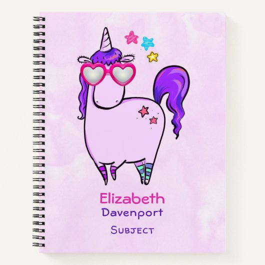 Cute Unicorn in Heart Shaped Glasses Notitieboek (Voorkant)