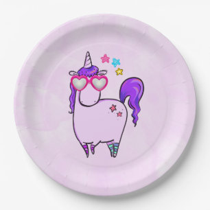 Cute Unicorn in Heart Shaped Glasses Papieren Bordje