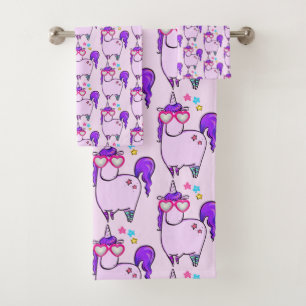 Cute Unicorn in Heart Shaped Glasses Pattern Bad Handdoek