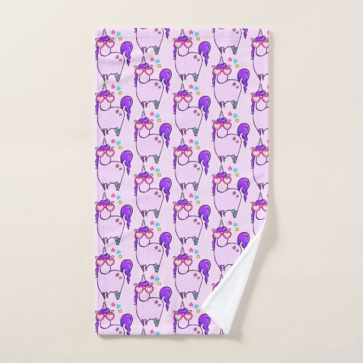 Cute Unicorn in Heart Shaped Glasses Pattern Bad Handdoek (Handdoek)