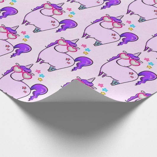 Cute Unicorn in Heart Shaped Glasses Pattern Cadeaupapier (Hoek)