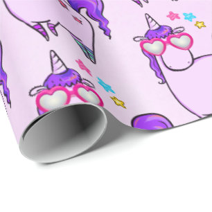 Cute Unicorn in Heart Shaped Glasses Pattern Cadeaupapier