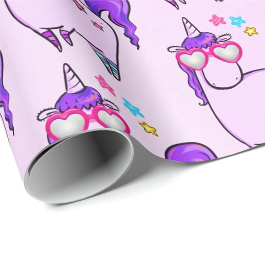 Cute Unicorn in Heart Shaped Glasses Pattern Cadeaupapier (Rol Hoek)