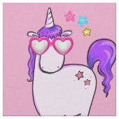 Cute Unicorn in Heart Shaped Glasses Pattern Stof (Close Up)