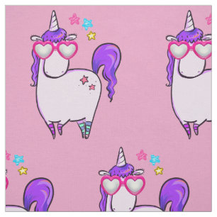 Cute Unicorn in Heart Shaped Glasses Pattern Stof
