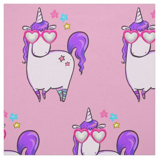 Cute Unicorn in Heart Shaped Glasses Pattern Stof (Swatch)