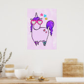 Cute Unicorn in Heart Shaped Glasses Poster (Keuken)