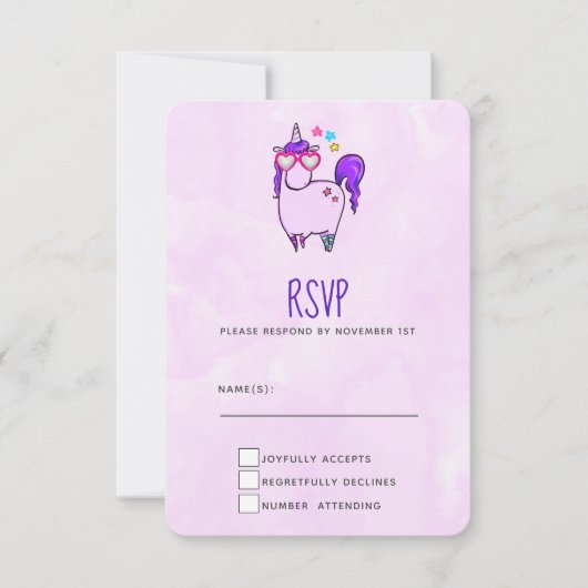 Cute Unicorn in Heart Shaped Glasses RSVP Kaartje (Voorkant)
