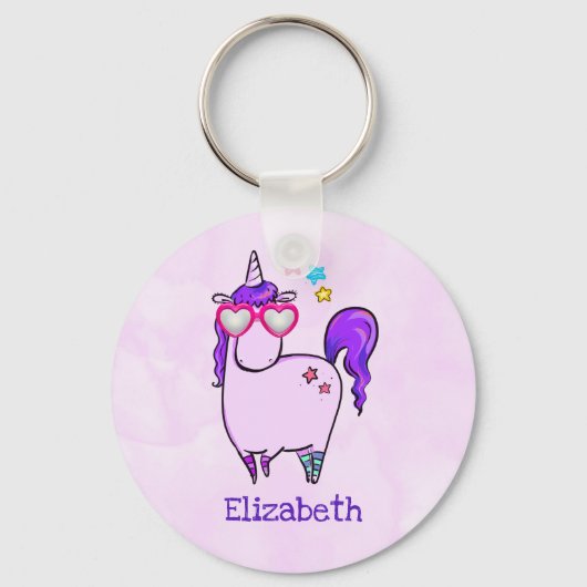 Cute Unicorn in Heart Shaped Glasses Sleutelhanger (Voorkant)