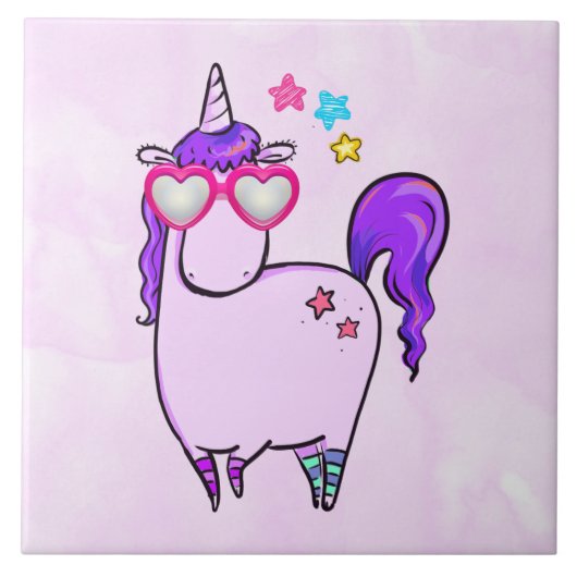 Cute Unicorn in Heart Shaped Glasses Tegeltje (Voorkant)