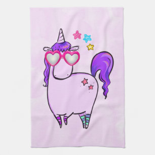 Cute Unicorn in Heart Shaped Glasses Theedoek