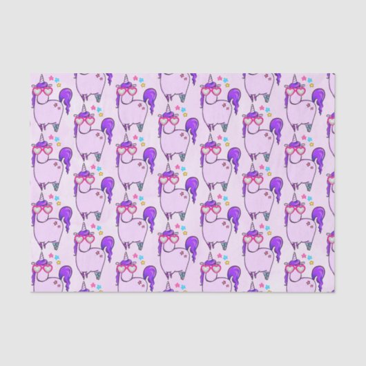 Cute Unicorn in Heart Shaped Glasses Tissuepapier (Voorkant)