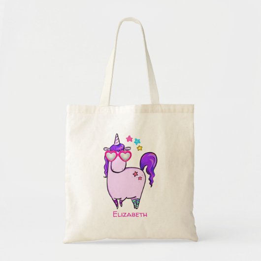 Cute Unicorn in Heart Shaped Glasses Tote Bag (Voorkant)