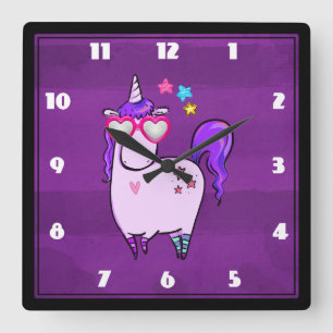 Cute Unicorn in Heart Shaped Glasses Vierkante Klok