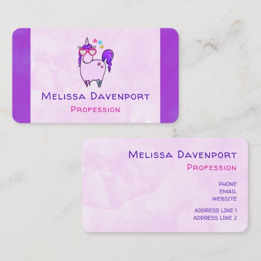 Cute Unicorn in Heart Shaped Glasses Visitekaartje (Voorkant / Achterkant)