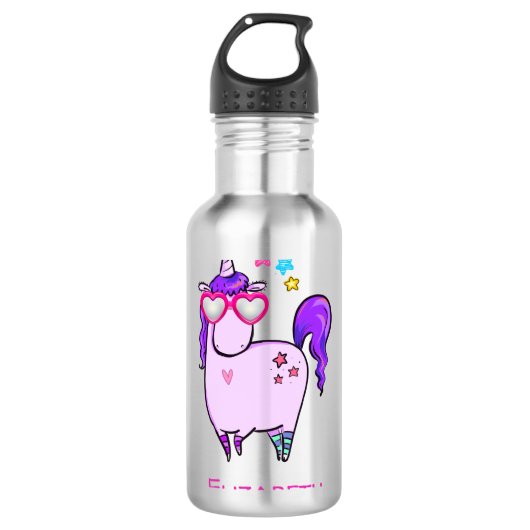 Cute Unicorn in Heart Shaped Glasses Waterfles (Voorkant)